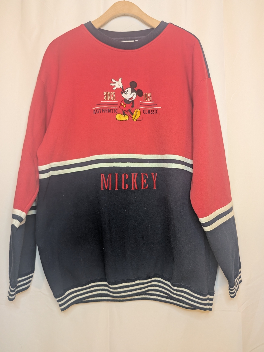 Vintage Mickey Red and Navy Colorblock Crewneck Sweater